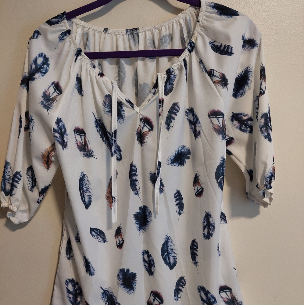 Shein blouse feather pattern size large